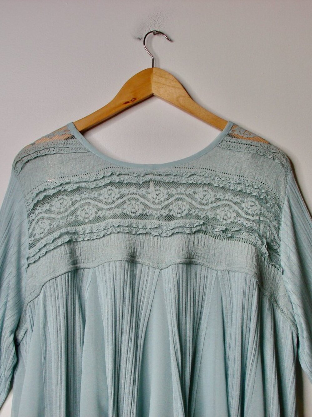 Free People Penny Lane Blue Tunic Top Blouse Lace Oversized Flowy Boho Small - Picture 12 of 14